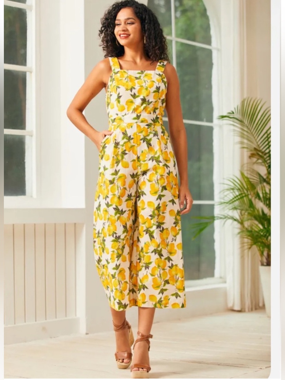 Modcloth NEW Playful Bouquet Jumpsuit Lemon Women’s Size XL